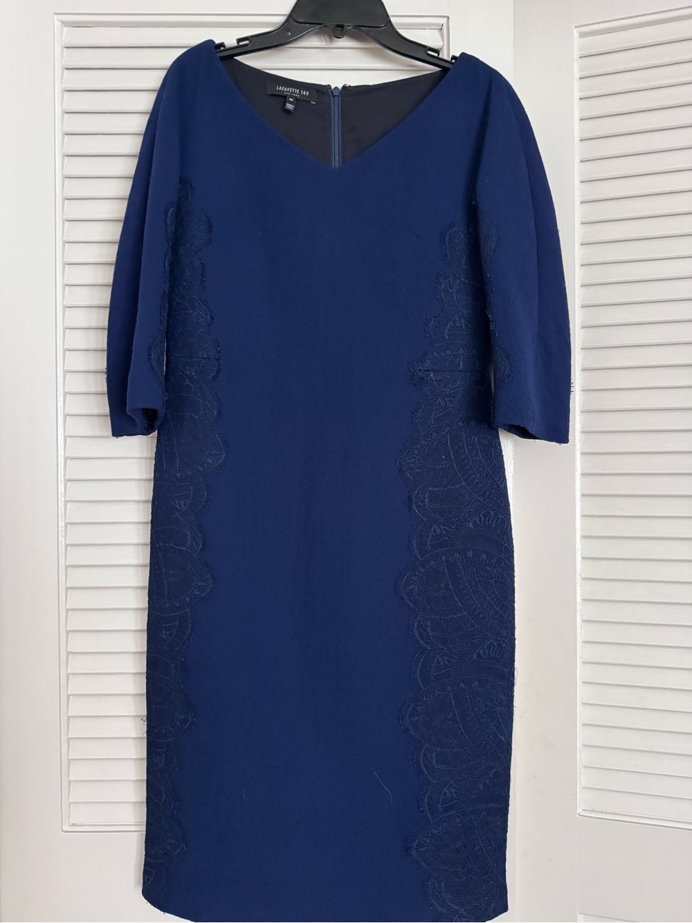 Lafayette 148 Navy and Lace Embroidered Sheath Dress